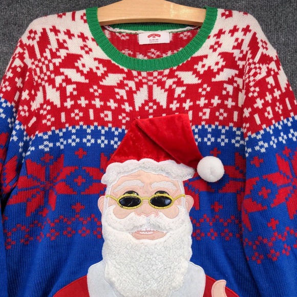 Holiday Time Men's Santa Christmas Sweater Multicolor XL 46-48 Fair Isle - Picture 3 of 14
